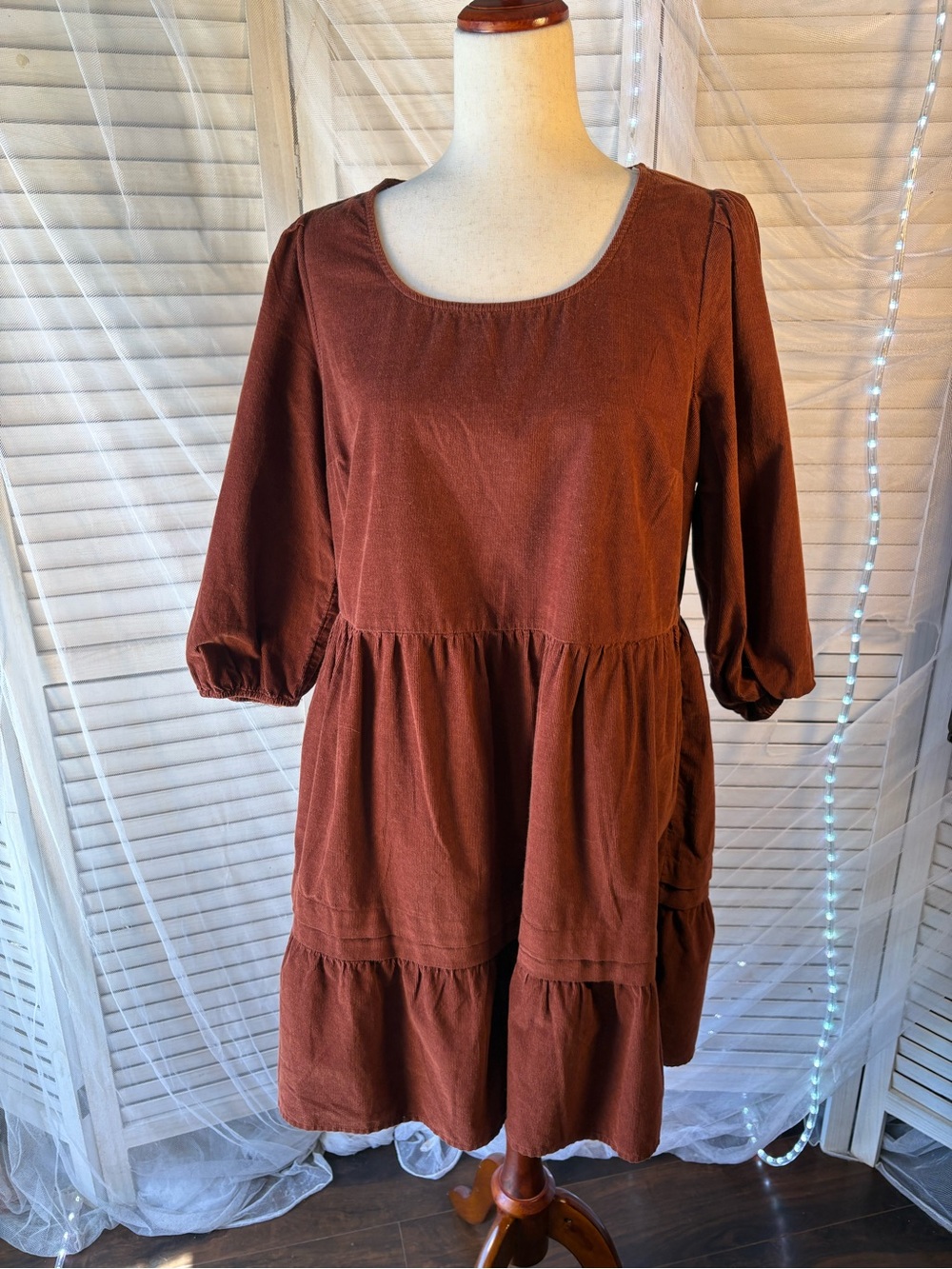 Time and Tru Rust Tiered Scoop-Neck Midi Dress